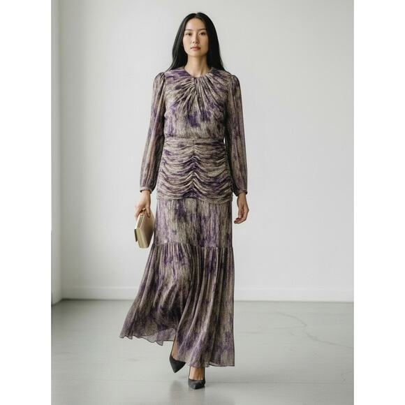 Dress the Population Women's Lucille Printed Ruched Gown Multicolor Size XS NWOT